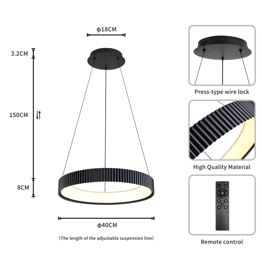 Brilagi - Lámpara colgante LED regulable con cable FALCON MODERN LED/30W/230V 3000-6500K Ø 40 cm negra + mando a distancia