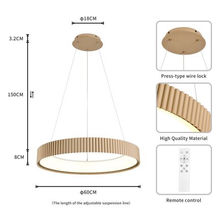 Brilagi - Lámpara colgante LED regulable con cable FALCON MODERN LED/54W/230V 3000-6500K diámetro 60 cm beige + control remoto