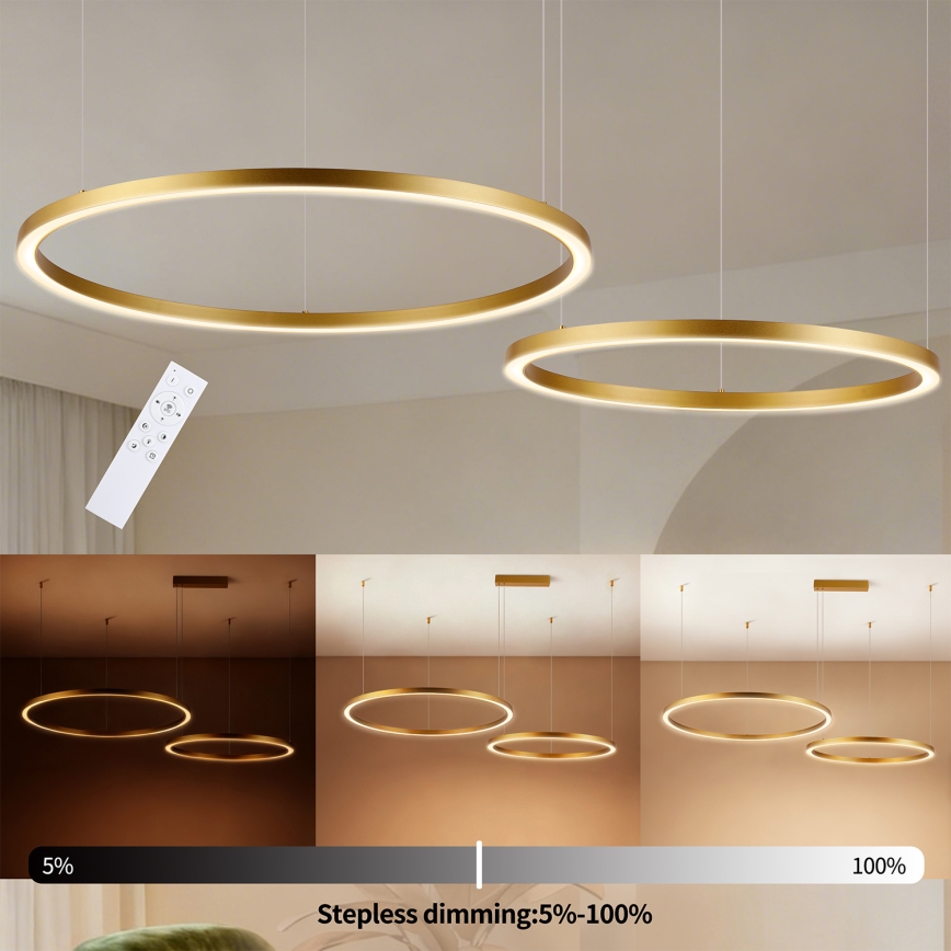 Brilagi - Lámpara colgante LED regulable con cable PORTOFINO LED/98W/230V 3000-6000K dorado + mando a distancia