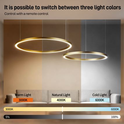 Brilagi - Lámpara colgante LED regulable con cable PORTOFINO LED/98W/230V 3000-6000K dorado + mando a distancia
