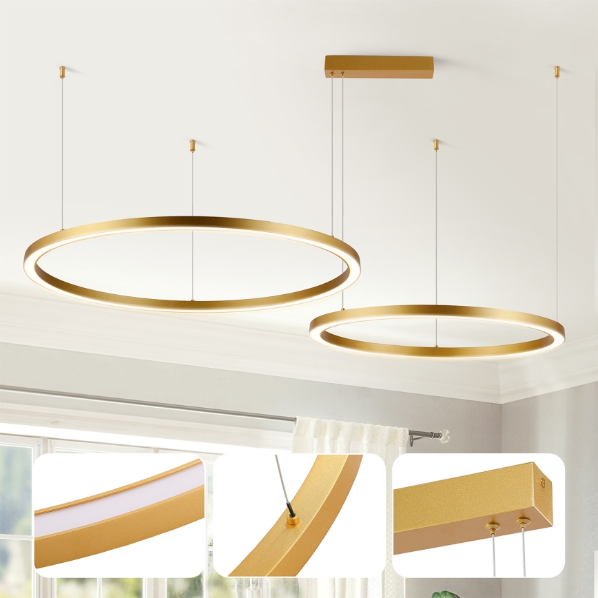 Brilagi - Lámpara colgante LED regulable con cable PORTOFINO LED/98W/230V 3000-6000K dorado + mando a distancia