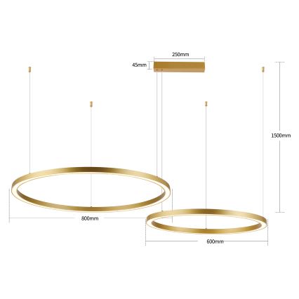 Brilagi - Lámpara colgante LED regulable con cable PORTOFINO LED/98W/230V 3000-6000K dorado + mando a distancia