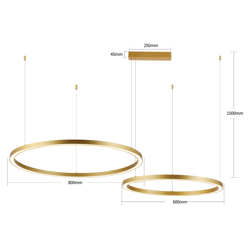 Brilagi - Lámpara colgante LED regulable con cable PORTOFINO LED/98W/230V 3000-6000K dorado + mando a distancia