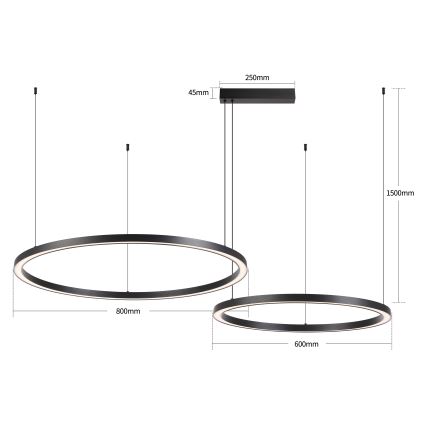 Brilagi - Lámpara colgante regulable LED con cable PORTOFINO LED/98W/230V 3000-6000K negra + mando a distancia