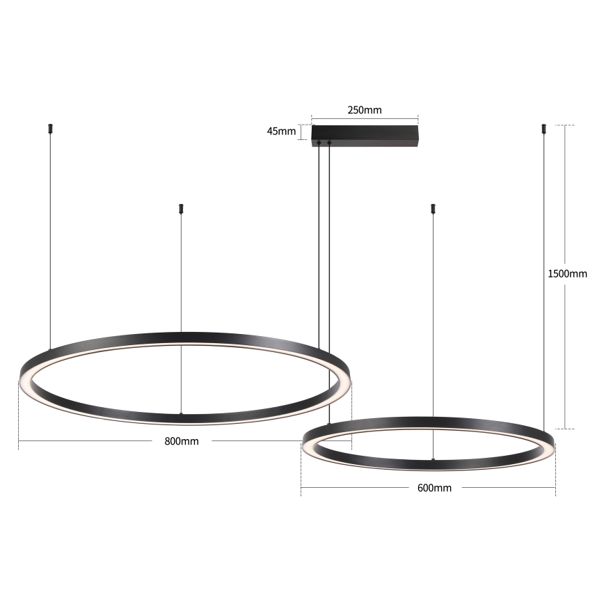 Brilagi - Lámpara colgante regulable LED con cable PORTOFINO LED/98W/230V 3000-6000K negra + mando a distancia
