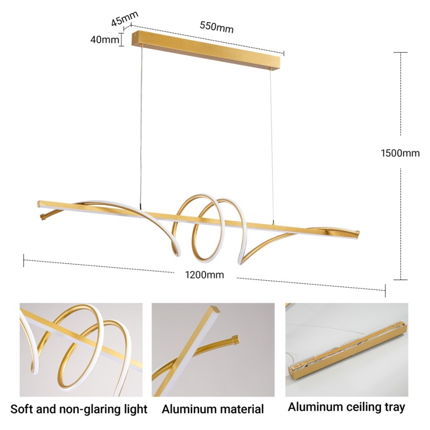 BRILAGI - Lámpara colgante LED regulable con cable SIGNATURE LED/50W/230V 3000-6000K 120 cm dorada + mando a distancia