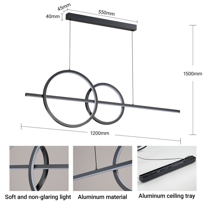 BRILAGI - lámpara colgante LED regulable con cable SIGNATURE LED/53W/230V 3000-6000K 120 cm negra + mando a distancia