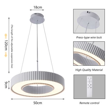 Brilagi - Lámpara colgante LED regulable LUMIX LED/48W/230V 3000-6000K blanca, diámetro 50 cm + mando a distancia