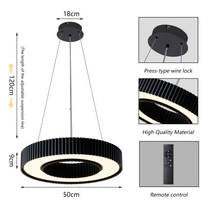 Brilagi - Lámpara colgante LED regulable con cable LUMIX LED/48W/230V 3000-6000K negro Ø 50 cm + mando a distancia