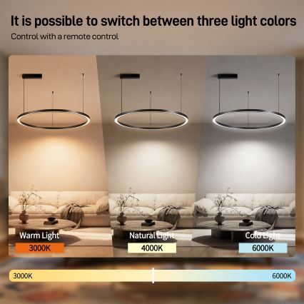 Brilagi - Lámpara colgante LED regulable en cable PORTOFINO LED/60W/230V 3000-6000K Ø 80 cm negra + mando a distancia