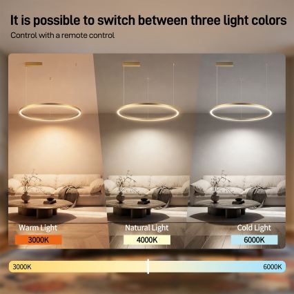 Brilagi - Lámpara colgante regulable con cable PORTOFINO LED/60W/230V 3000-6000K Ø 80 cm dorada + control remoto