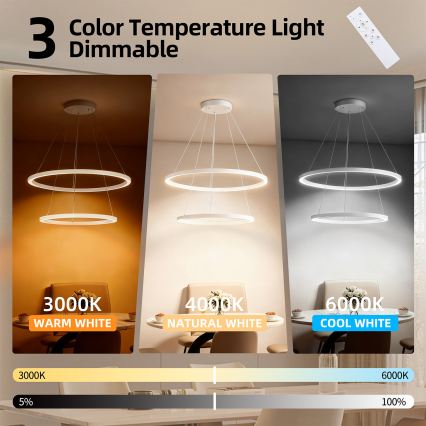 Brilagi - Lámpara colgante LED regulable con cable PORTOFINO LED/98W/230V 3000-6000K diámetro 80 cm blanca + control remoto