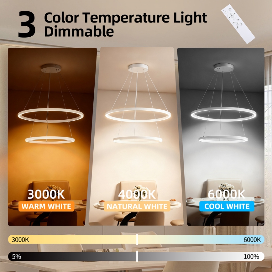 Brilagi - Lámpara colgante LED regulable con cable PORTOFINO LED/98W/230V 3000-6000K diámetro 80 cm blanca + control remoto