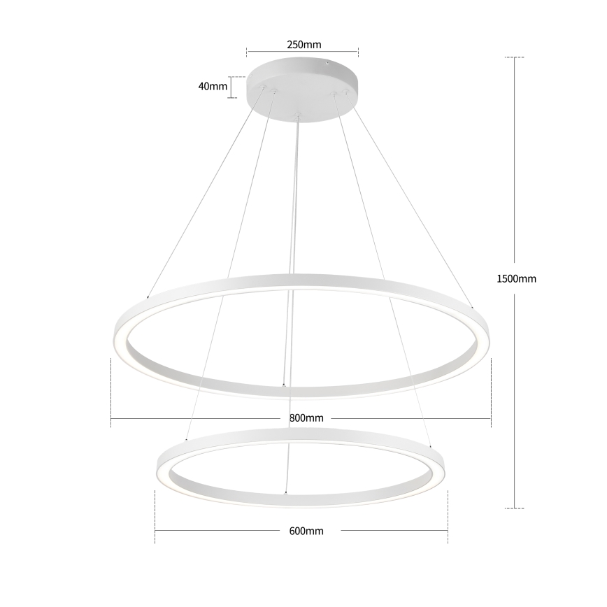 Brilagi - Lámpara colgante LED regulable con cable PORTOFINO LED/98W/230V 3000-6000K diámetro 80 cm blanca + control remoto