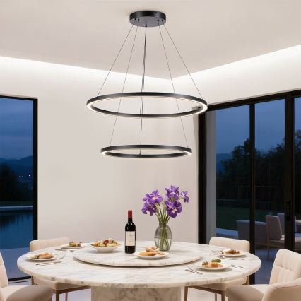 Brilagi - Lámpara colgante LED regulable con cable PORTOFINO LED/98W/230V 3000-6000K diámetro 80 cm negro + mando a distancia