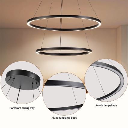 Brilagi - Lámpara colgante LED regulable con cable PORTOFINO LED/98W/230V 3000-6000K diámetro 80 cm negro + mando a distancia