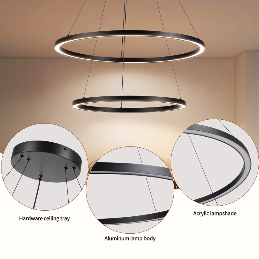 Brilagi - Lámpara colgante LED regulable con cable PORTOFINO LED/98W/230V 3000-6000K diámetro 80 cm negro + mando a distancia