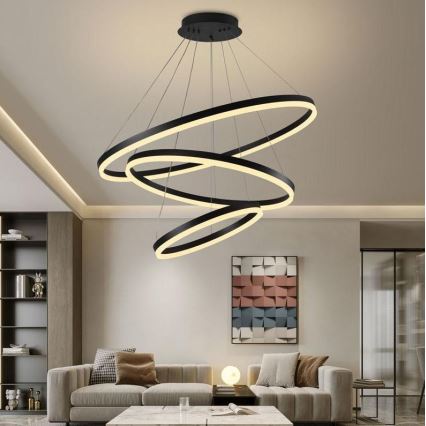 Brilagi - Lámpara colgante LED regulable de cable CIRCLE LED/125W/230V 3000-6500K Ø 80 cm negra + mando a distancia