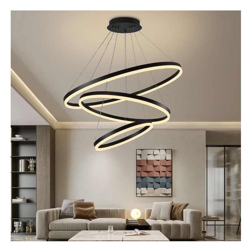 Brilagi - Lámpara colgante LED regulable de cable CIRCLE LED/125W/230V 3000-6500K Ø 80 cm negra + mando a distancia