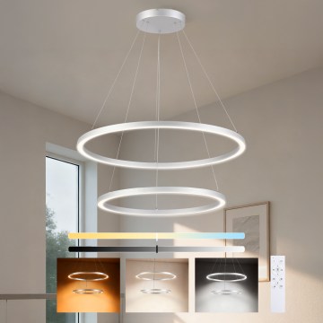 Brilagi - Lámpara colgante LED regulable suspendida por cable PORTOFINO LED/98W/230V 3000-6000K diámetro 80 cm plata + mando a distancia
