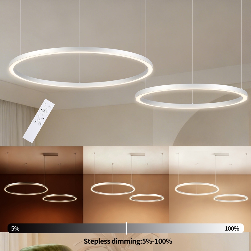 Brilagi - Lámpara colgante LED regulable PORTOFINO LED/98W/230V 3000-6000K plateada + mando a distancia