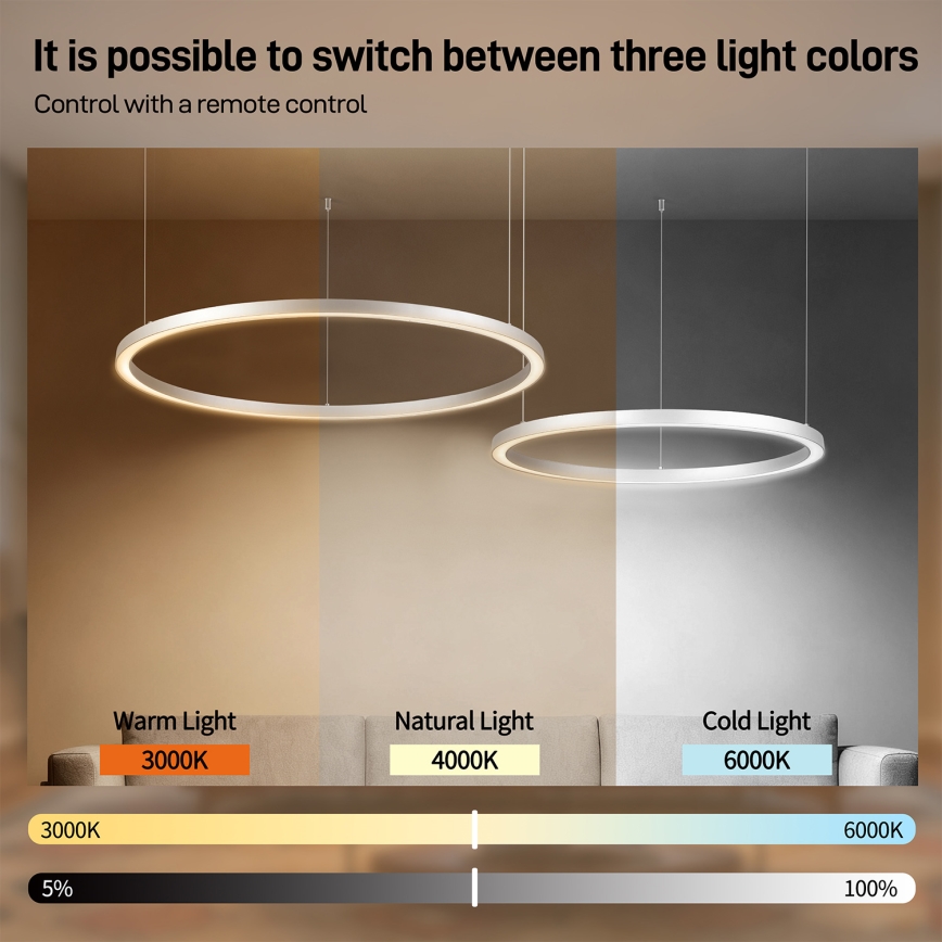 Brilagi - Lámpara colgante LED regulable PORTOFINO LED/98W/230V 3000-6000K plateada + mando a distancia