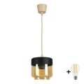 BRILAGI - Lámpara colgante LED RETRO GLASS 1xE27/60W/230V Ø 14 cm beige/ahumado beige/negro