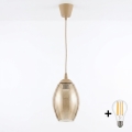 BRILAGI - Lámpara colgante LED RETRO GLASS con cable 1xE27/60W/230V Ø 17 cm beige/beige ahumado