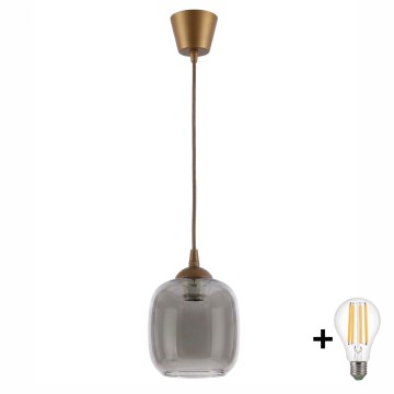 BRILAGI - Lámpara colgante LED RETRO GLASS en cable 1xE27/60W/230V Ø 14 cm marrón/gris ahumado