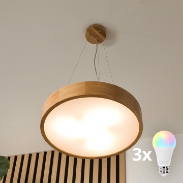 Brilagi - Lámpara colgante LED RGBW regulable con cable CARVALHO 3xE27/9W/230V 2700-6500K Wi-Fi roble, diámetro 47,5 cm