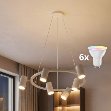 BRILAGI - Lámpara colgante LED RGBW regulable con cable SELE 6xGU10/6,5W/230V 2700-6500K blanca + control remoto