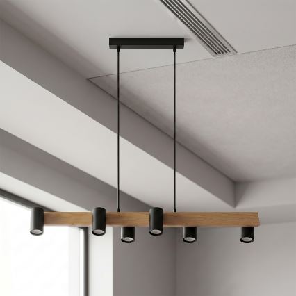 BRILAGI - Lámpara colgante LED RGBW regulable SELE 6xGU10/6,5W/230V 2700-6500K negro/acabado roble + control remoto