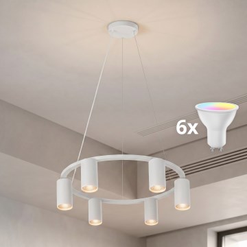 BRILAGI - Lámpara colgante LED RGBW regulable suspendida por cable SELE 6xGU10/6,5W/230V 2700-6500K blanco + mando a distancia
