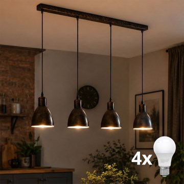 Brilagi - Lámpara colgante LED RIDDY con cable 4xE27/60W/230V cobre/pátina
