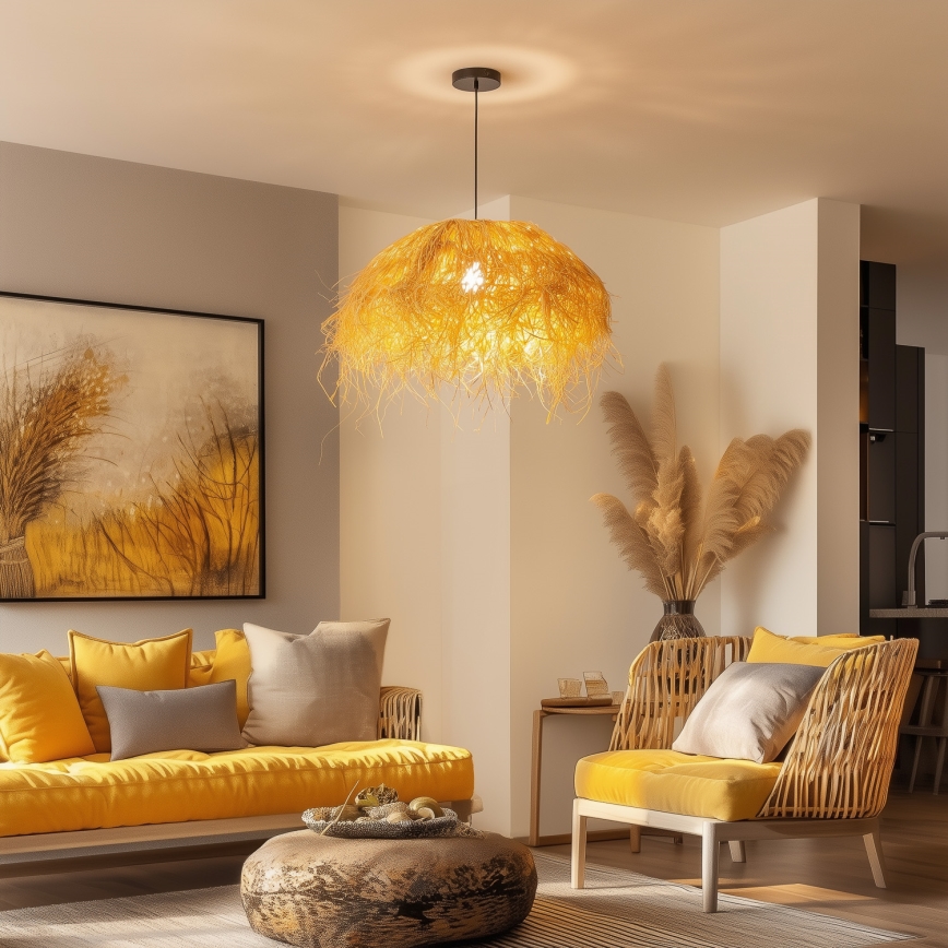 Brilagi - Lámpara colgante LED sobre cable CERIA BOHO 1xE27/40W/230V Ø 60 cm de rafia
