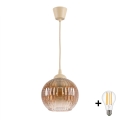 BRILAGI - Lámpara colgante LED sobre cable RETRO GLASS 1x E27/60W/230V Ø 18 cm beige/marrón ahumado