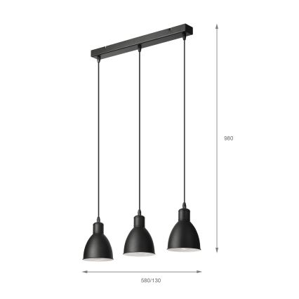 Brilagi - Lámpara colgante LED suspendida por cable RIDDY 3xE27/60W/230V negra