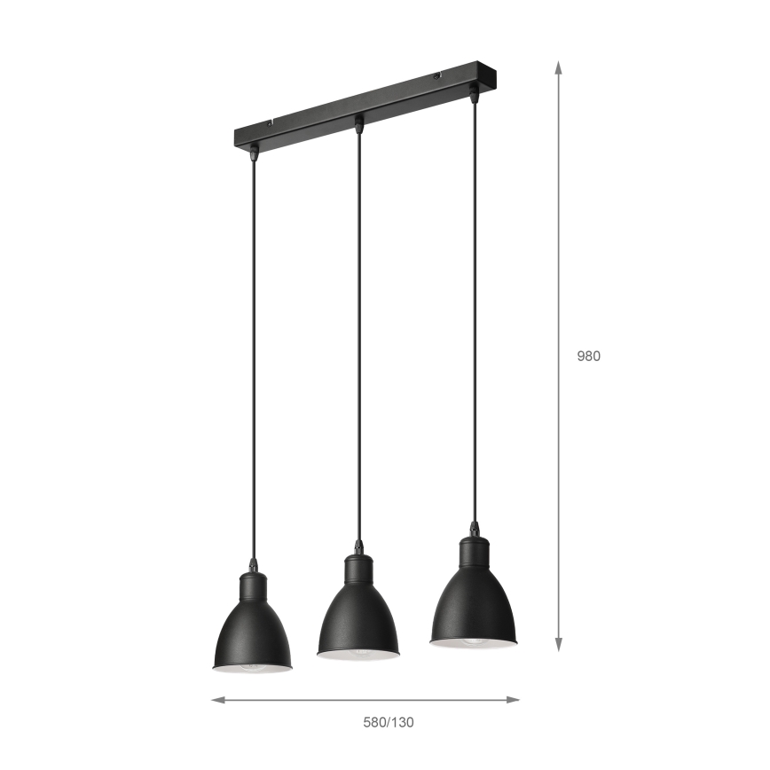 Brilagi - Lámpara colgante LED suspendida por cable RIDDY 3xE27/60W/230V negra