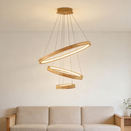 Brilagi - Lámpara colgante LED UMEA WOOD, 45 W, 230 V, Ø 60 cm, madera