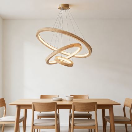 Brilagi - Lámpara colgante LED UMEA WOOD, 45 W, 230 V, Ø 60 cm, madera