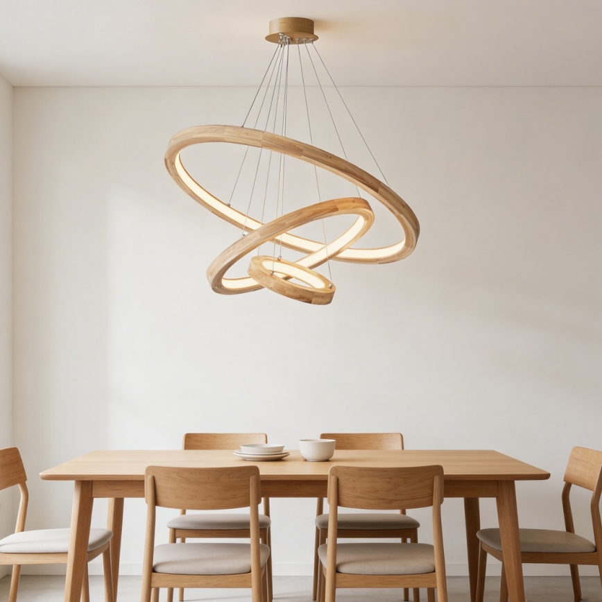 Brilagi - Lámpara colgante LED UMEA WOOD, 45 W, 230 V, Ø 60 cm, madera