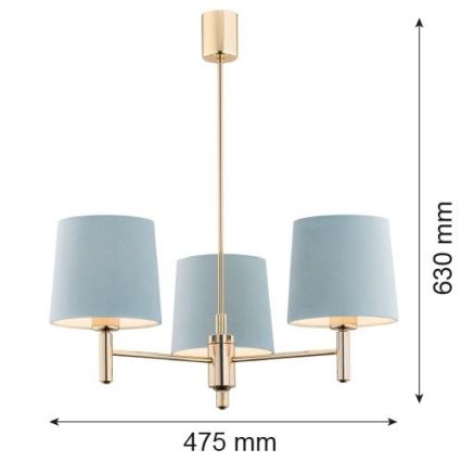 Brilagi - Lámpara colgante MONTE con varilla 3xE27/60W/230V azul/dorado