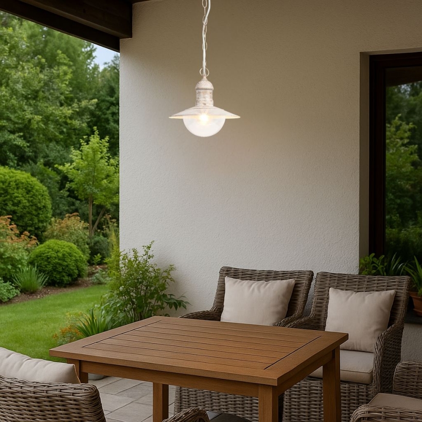 Brilagi - Lámpara colgante para exterior MOLDE 1xE27/60W IP44 blanco/pátina