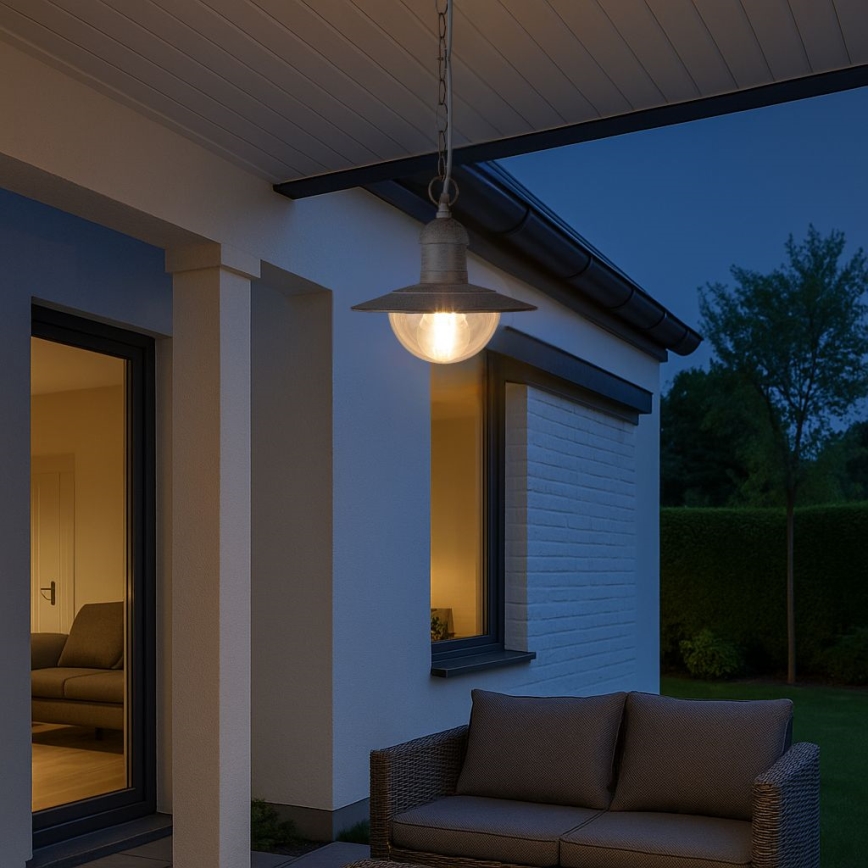 Brilagi - Lámpara colgante para exterior MOLDE 1xE27/60W IP44 blanco/pátina