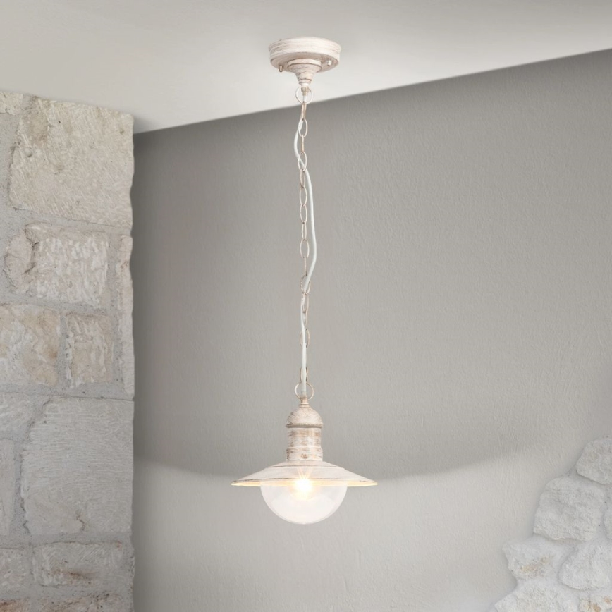 Brilagi - Lámpara colgante para exterior MOLDE 1xE27/60W IP44 blanco/pátina