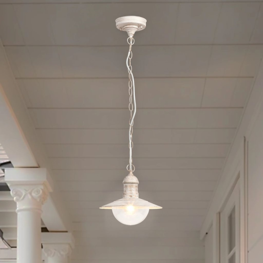Brilagi - Lámpara colgante para exterior MOLDE 1xE27/60W IP44 blanco/pátina