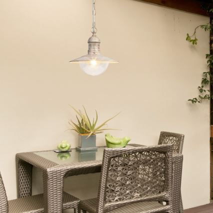 Brilagi - Lámpara colgante para exterior MOLDE 1xE27/60W IP44 blanco/pátina