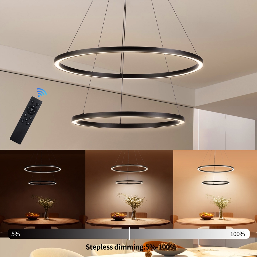 Brilagi - Lámpara colgante LED regulable PORTOFINO LED/98W/230V 3000-6000K Ø 80 cm negra + mando a distancia
