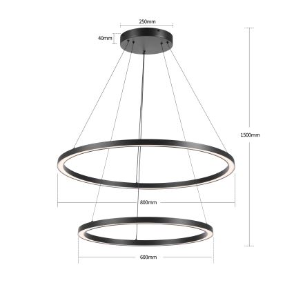 Brilagi - Lámpara colgante LED regulable PORTOFINO LED/98W/230V 3000-6000K Ø 80 cm negra + mando a distancia