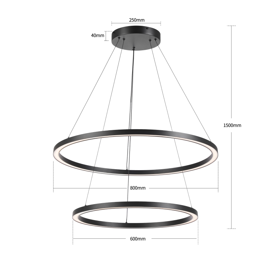 Brilagi - Lámpara colgante LED regulable PORTOFINO LED/98W/230V 3000-6000K Ø 80 cm negra + mando a distancia